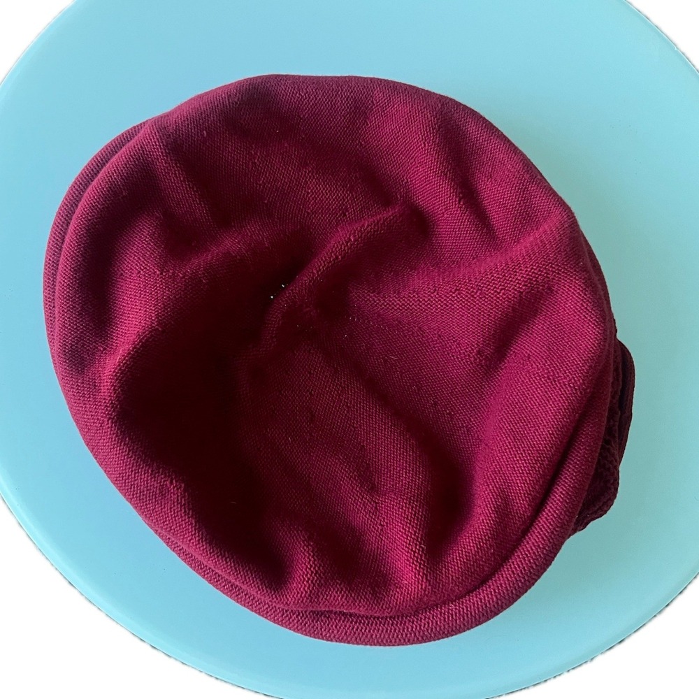 Parkhurst Sun Guard Burgundy Cotton Knit Beret Hat Pointelle Made in Canada